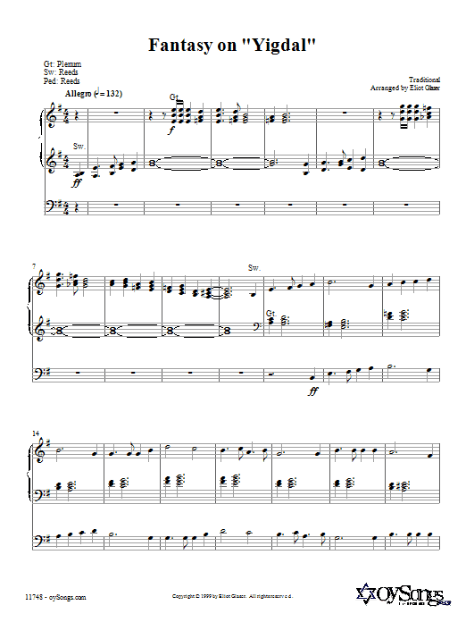 Eliot Glaser Fantasy On Yigdal Sheet Music Notes & Chords for Organ - Download or Print PDF