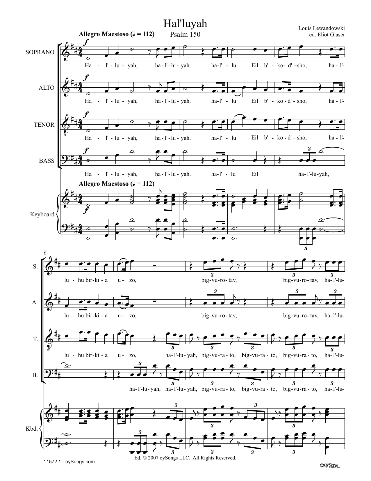 Eliot Glaser Hal'luyah (Psalm 150) Sheet Music Notes & Chords for SATB Choir - Download or Print PDF