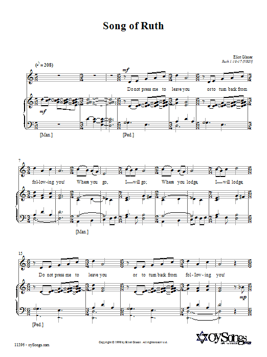 Eliot Glaser Song of Ruth Sheet Music Notes & Chords for Piano, Vocal & Guitar (Right-Hand Melody) - Download or Print PDF
