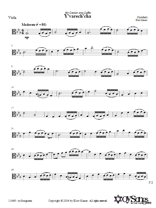 Eliot Glaser Y'varech'cha Sheet Music Notes & Chords for Piano, Vocal & Guitar (Right-Hand Melody) - Download or Print PDF