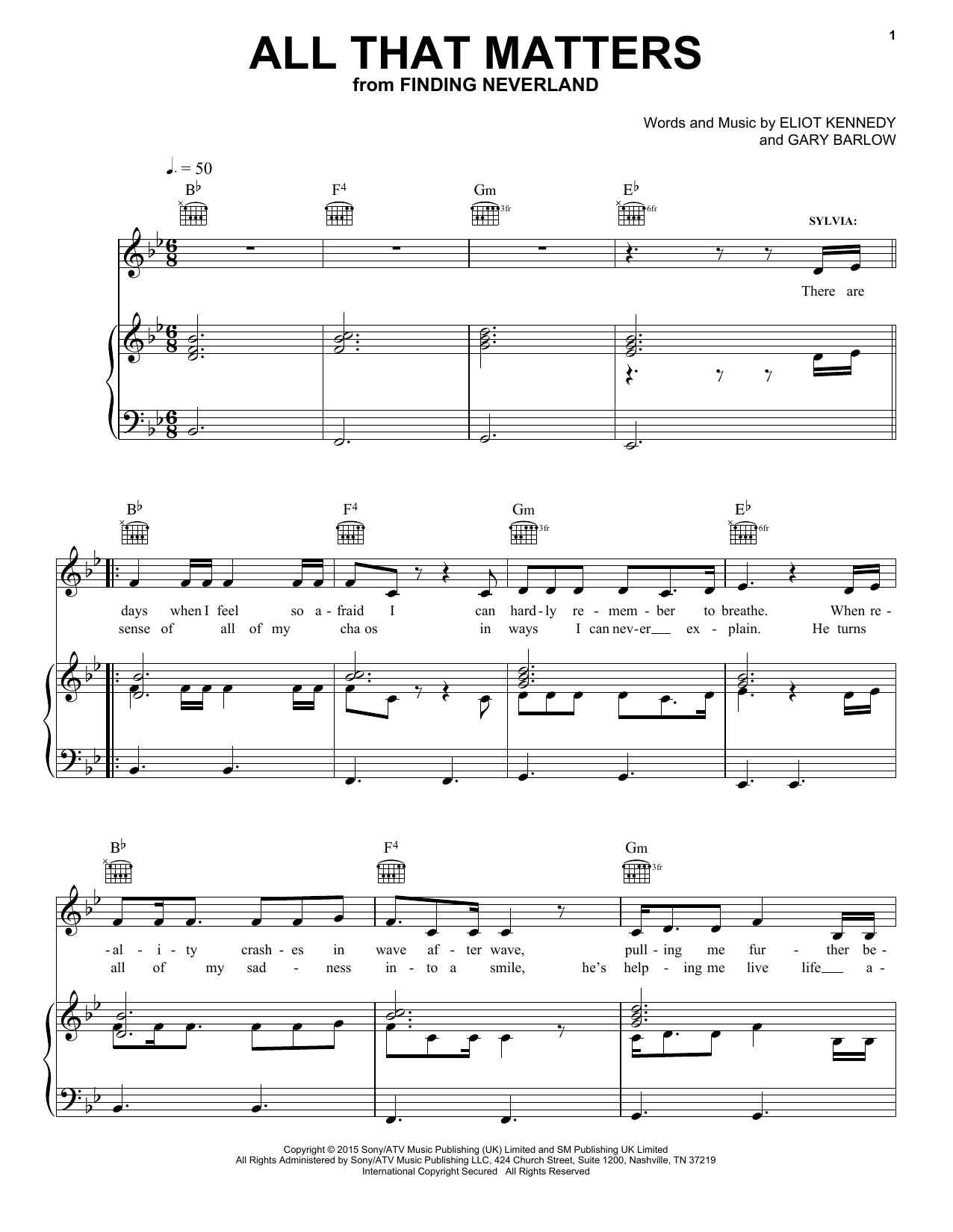 Eliot Kennedy All That Matters Sheet Music Notes & Chords for Piano, Vocal & Guitar (Right-Hand Melody) - Download or Print PDF