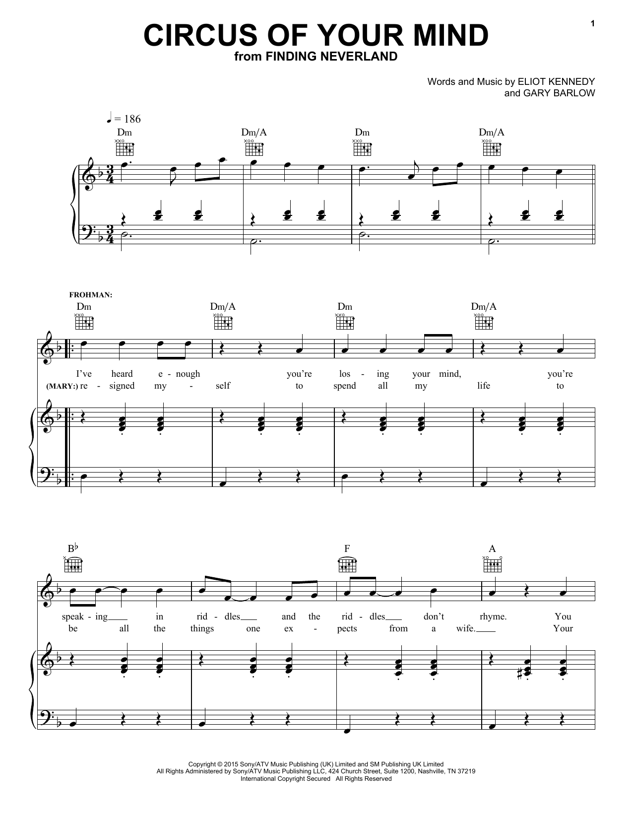 Eliot Kennedy Circus Of Your Mind Sheet Music Notes & Chords for Piano, Vocal & Guitar (Right-Hand Melody) - Download or Print PDF