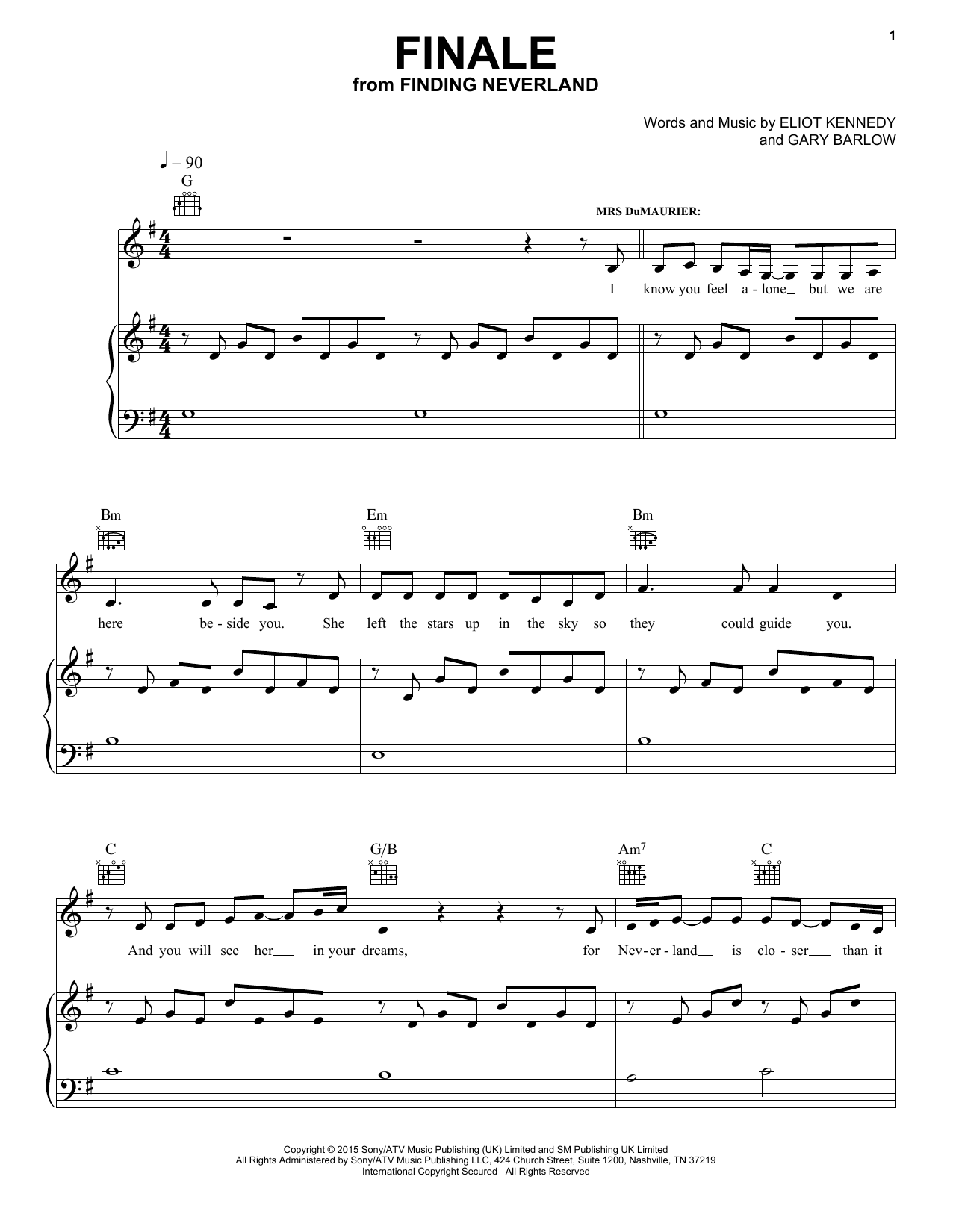 Eliot Kennedy Finale Sheet Music Notes & Chords for Piano, Vocal & Guitar (Right-Hand Melody) - Download or Print PDF