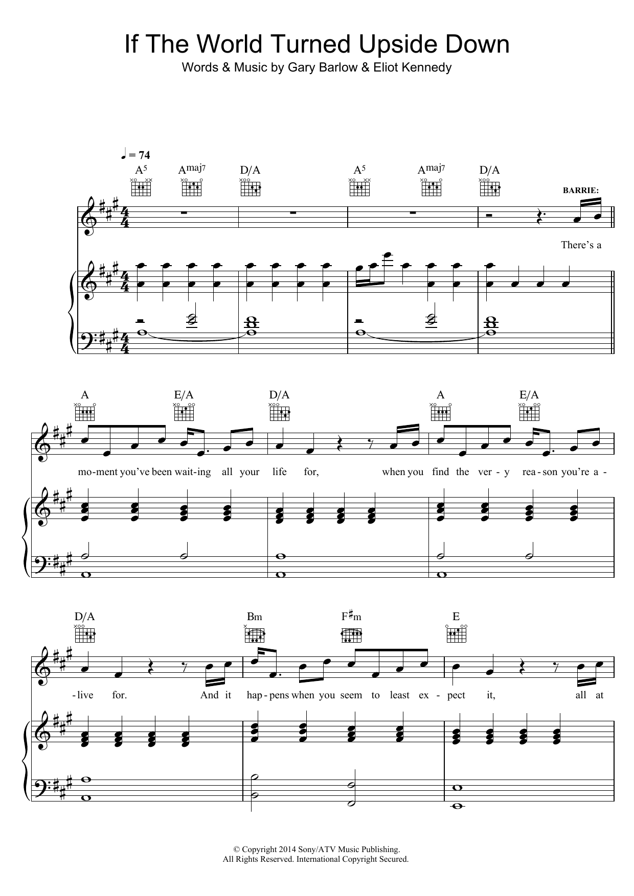 Eliot Kennedy If The World Turned Upside Down (from 'Finding Neverland') Sheet Music Notes & Chords for Piano, Vocal & Guitar (Right-Hand Melody) - Download or Print PDF