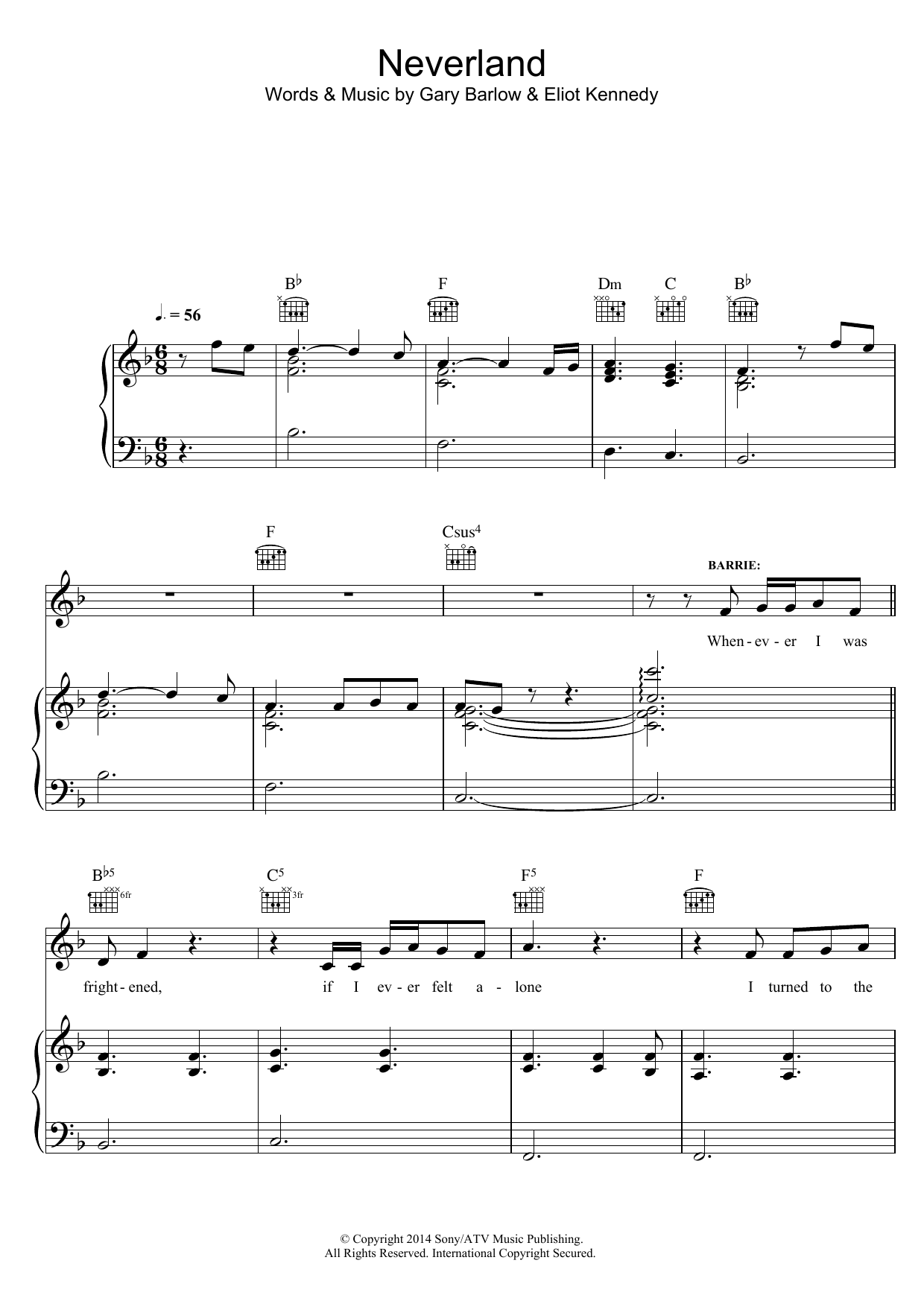 Eliot Kennedy Neverland (from 'Finding Neverland') Sheet Music Notes & Chords for Piano, Vocal & Guitar (Right-Hand Melody) - Download or Print PDF