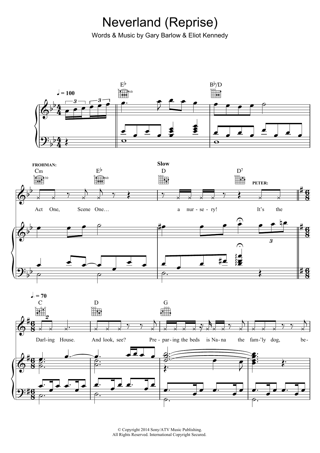 Eliot Kennedy Neverland (Reprise) (from 'Finding Neverland') Sheet Music Notes & Chords for Piano, Vocal & Guitar (Right-Hand Melody) - Download or Print PDF