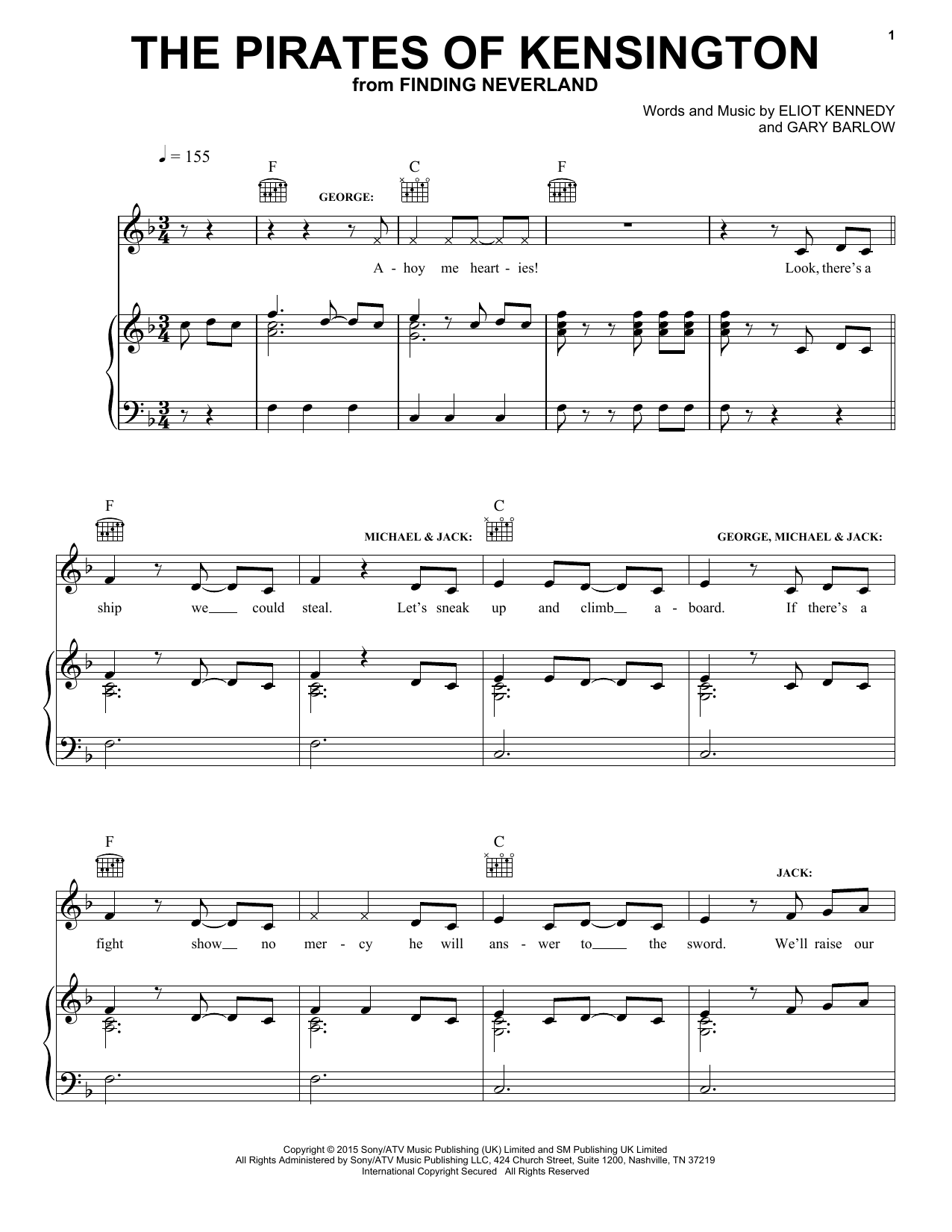 Eliot Kennedy The Pirates Of Kensington Sheet Music Notes & Chords for Piano, Vocal & Guitar (Right-Hand Melody) - Download or Print PDF