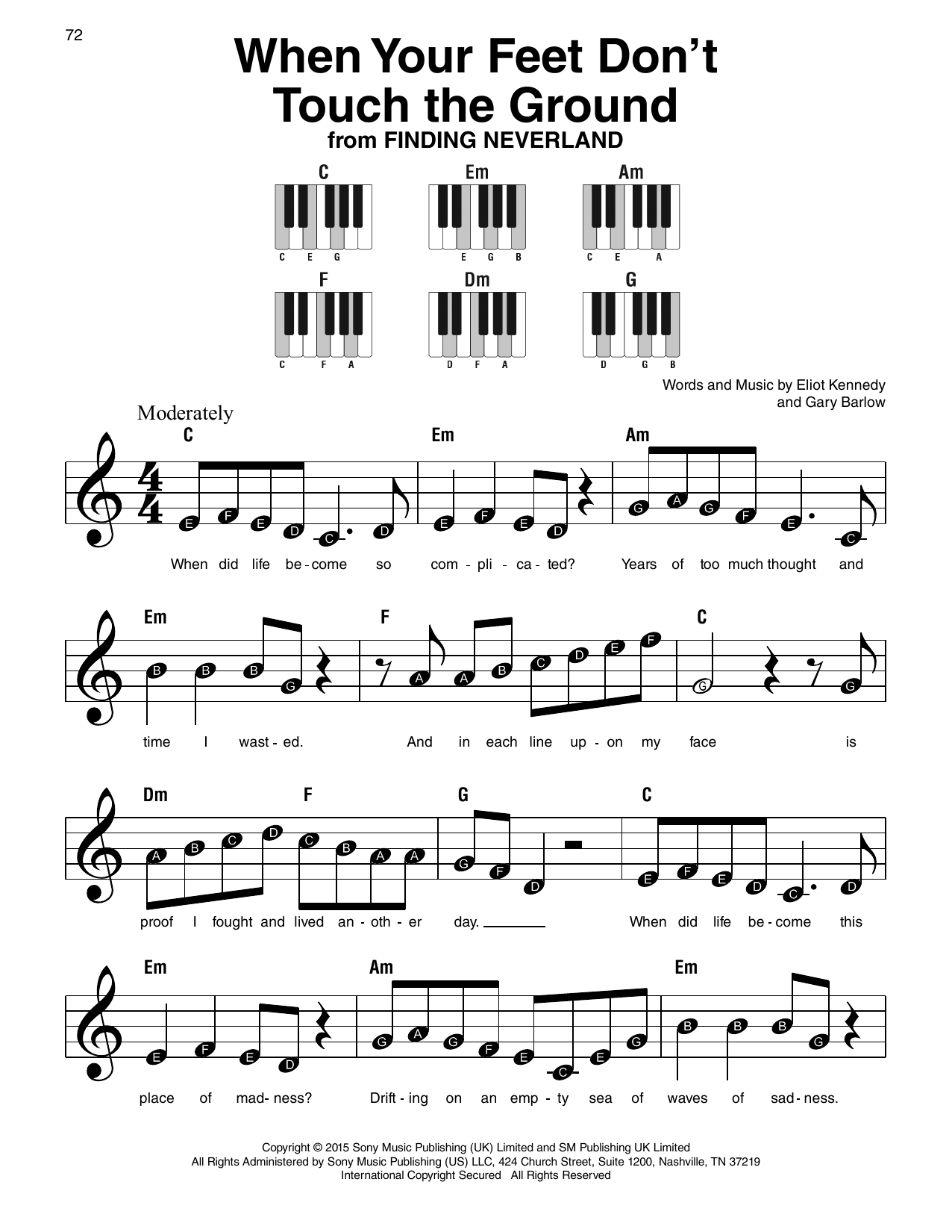 Eliot Kennedy When Your Feet Don't Touch The Ground (from Finding Neverland) Sheet Music Notes & Chords for Super Easy Piano - Download or Print PDF