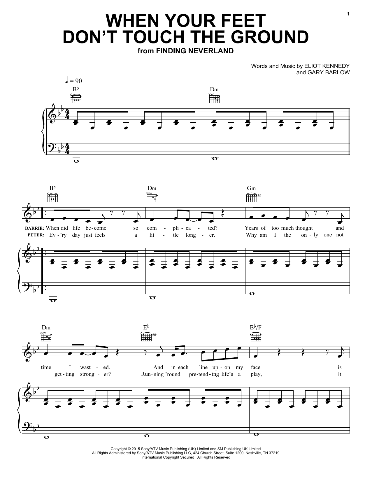 Eliot Kennedy When Your Feet Don't Touch The Ground Sheet Music Notes & Chords for Piano, Vocal & Guitar (Right-Hand Melody) - Download or Print PDF