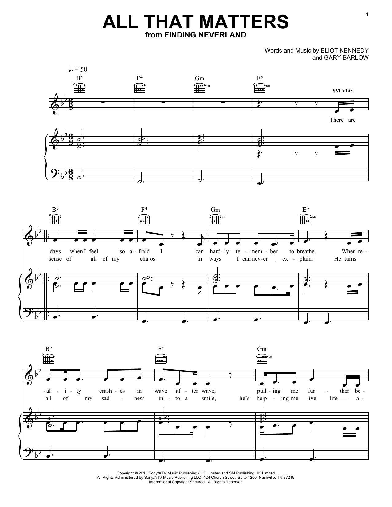 Preview Eliot Kennedy All That Matters Musical/Show sheet music, notes and chords for Piano, Vocal & Guitar (Right-Hand Melody), SKU: 162614 All That Matters sheet music