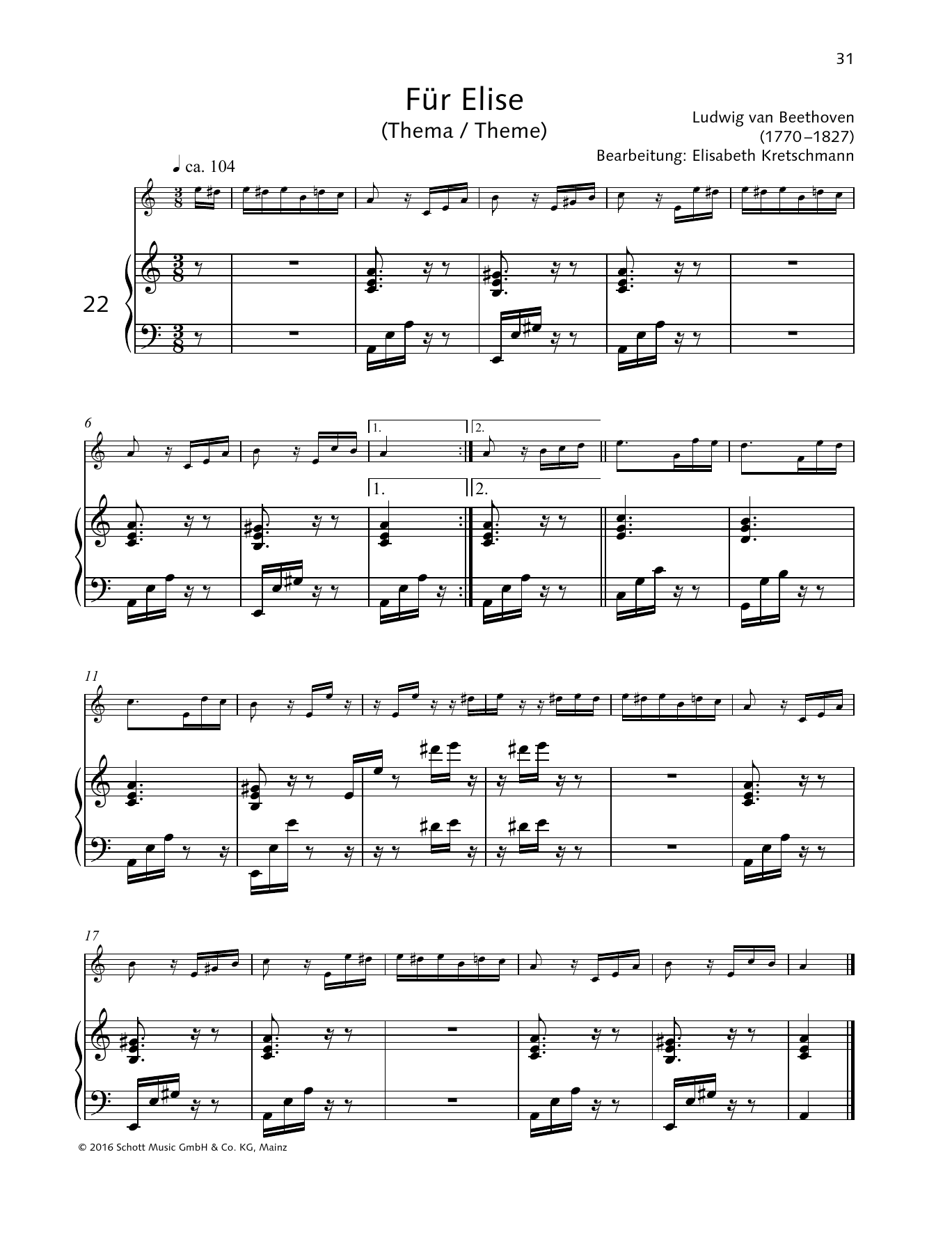 Elisabeth Kretschmann Fur Elise Sheet Music Notes & Chords for Woodwind Solo - Download or Print PDF