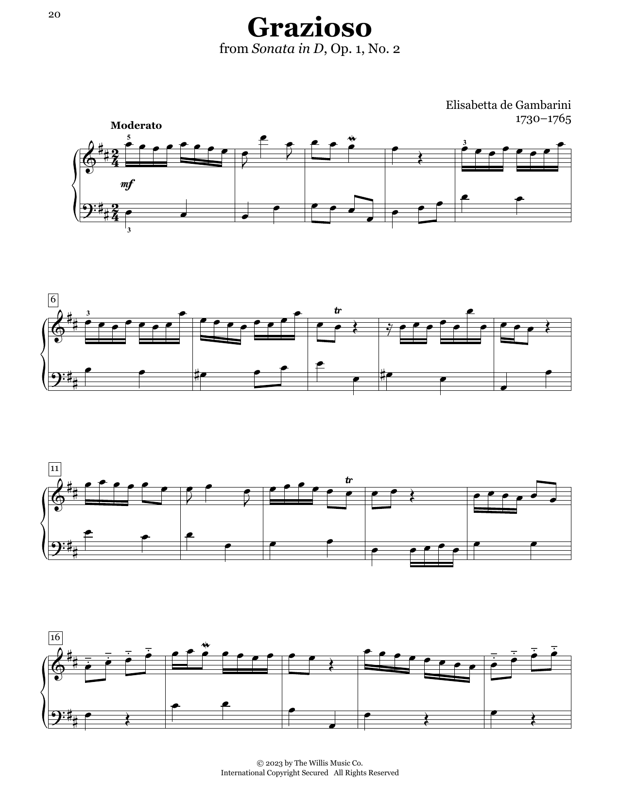 Elisabetta de Gambarini Grazioso, Op. 1, No. 2 Sheet Music Notes & Chords for Educational Piano - Download or Print PDF
