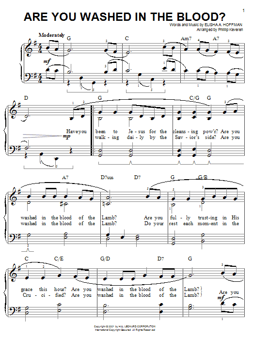 Elisha A. Hoffman Are You Washed In The Blood? Sheet Music Notes & Chords for Easy Piano - Download or Print PDF