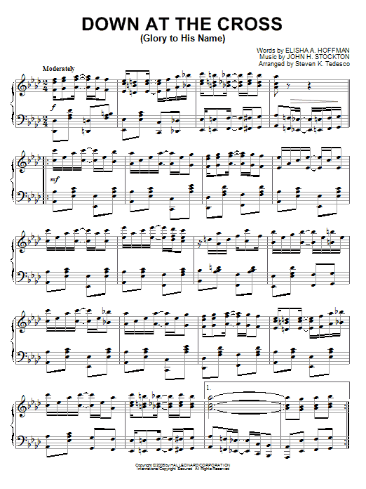 Elisha A. Hoffman Down At The Cross (Glory To His Name) Sheet Music Notes & Chords for Piano - Download or Print PDF