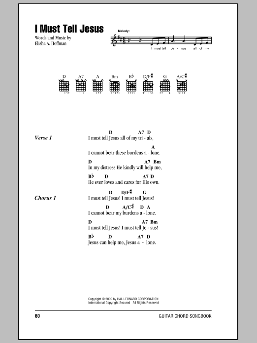 Elisha A. Hoffman I Must Tell Jesus Sheet Music Notes & Chords for Piano, Vocal & Guitar Chords (Right-Hand Melody) - Download or Print PDF