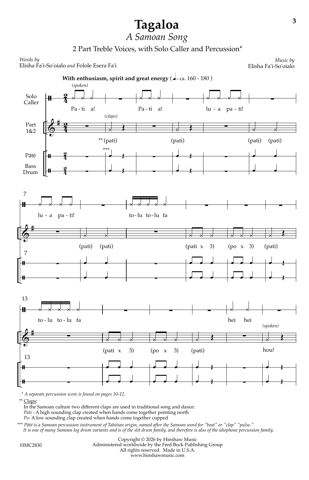 Elisha Fa'i-So'oialo Tagaloa Sheet Music Notes & Chords for Choir - Download or Print PDF