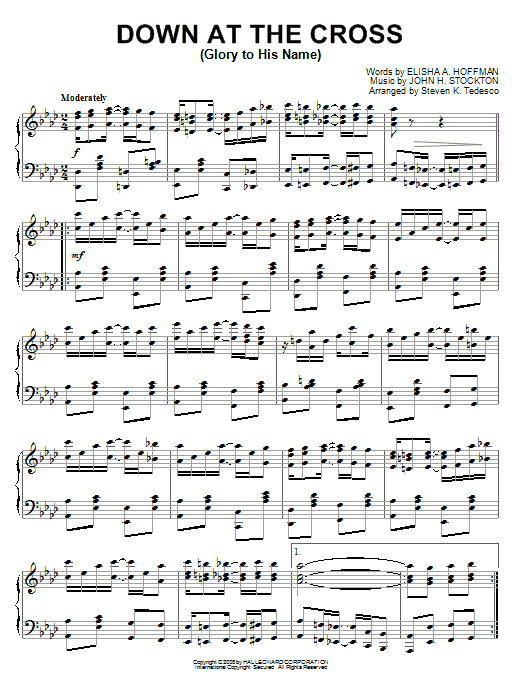 Preview Elisha A. Hoffman Down At The Cross (Glory To His Name) Hymn sheet music, notes and chords for Piano, Vocal & Guitar (Right-Hand Melody), SKU: 75043 Down At The Cross (Glory To His Name) sheet music