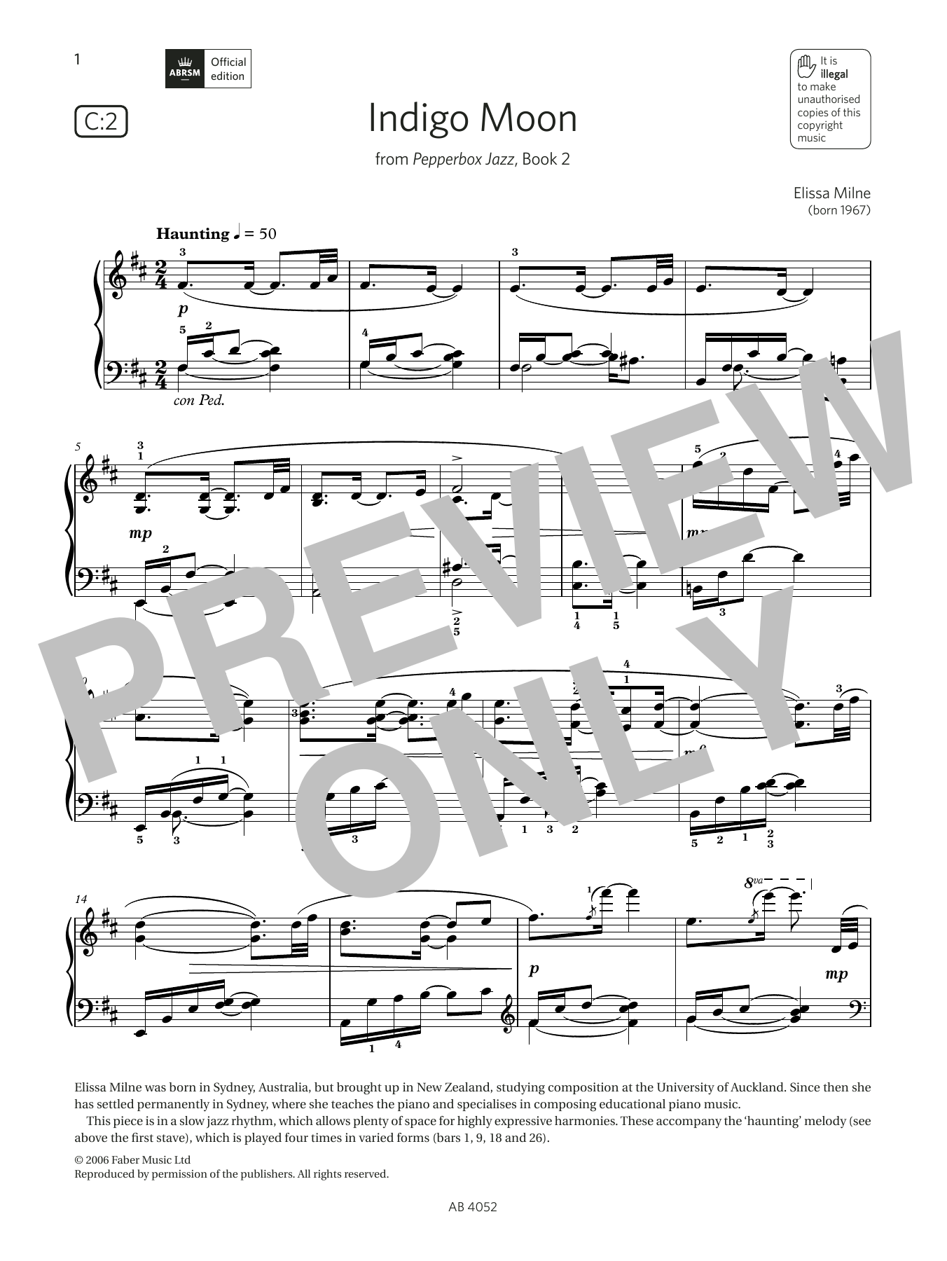 Elissa Milne Indigo Moon (Grade 6, list C2, from the ABRSM Piano Syllabus 2023 & 2024) Sheet Music Notes & Chords for Piano Solo - Download or Print PDF