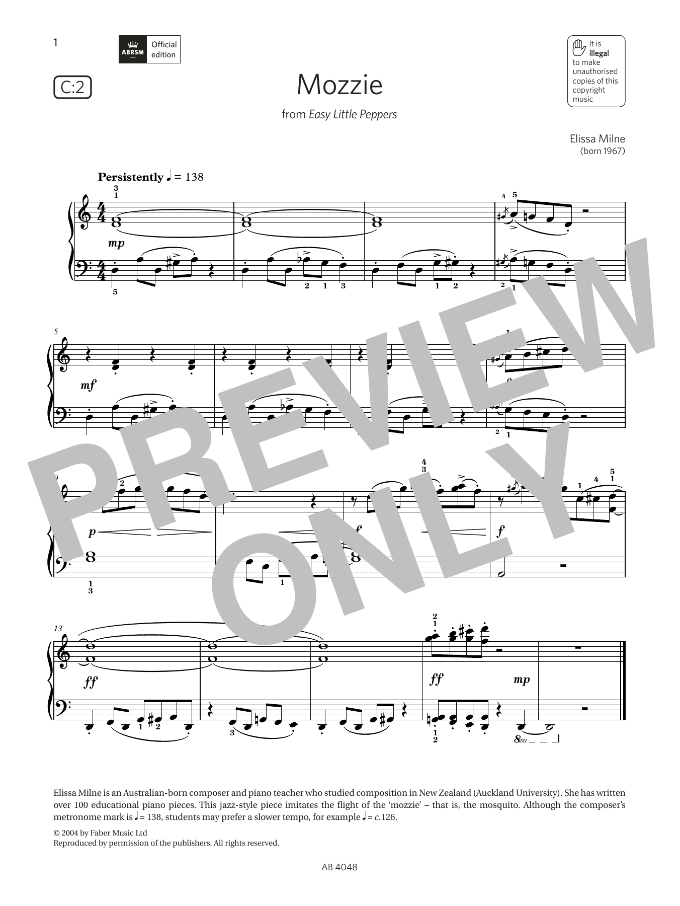 Elissa Milne Mozzie (Grade 2, list C2, from the ABRSM Piano Syllabus 2023 & 2024) Sheet Music Notes & Chords for Piano Solo - Download or Print PDF