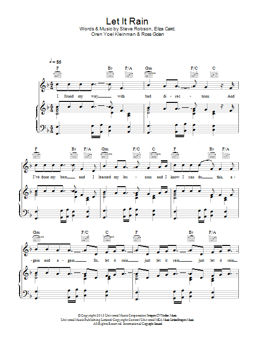 Eliza Doolittle Let It Rain Sheet Music Notes & Chords for Piano, Vocal & Guitar (Right-Hand Melody) - Download or Print PDF