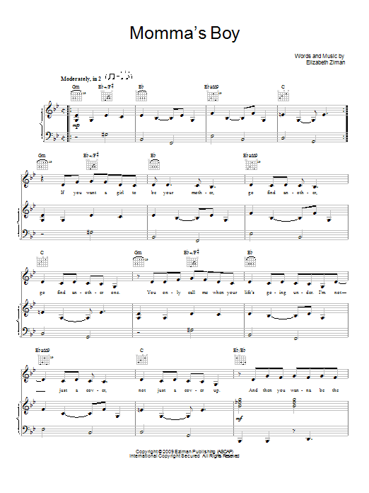 Elizabeth & The Catapult Momma's Boy Sheet Music Notes & Chords for Piano, Vocal & Guitar (Right-Hand Melody) - Download or Print PDF