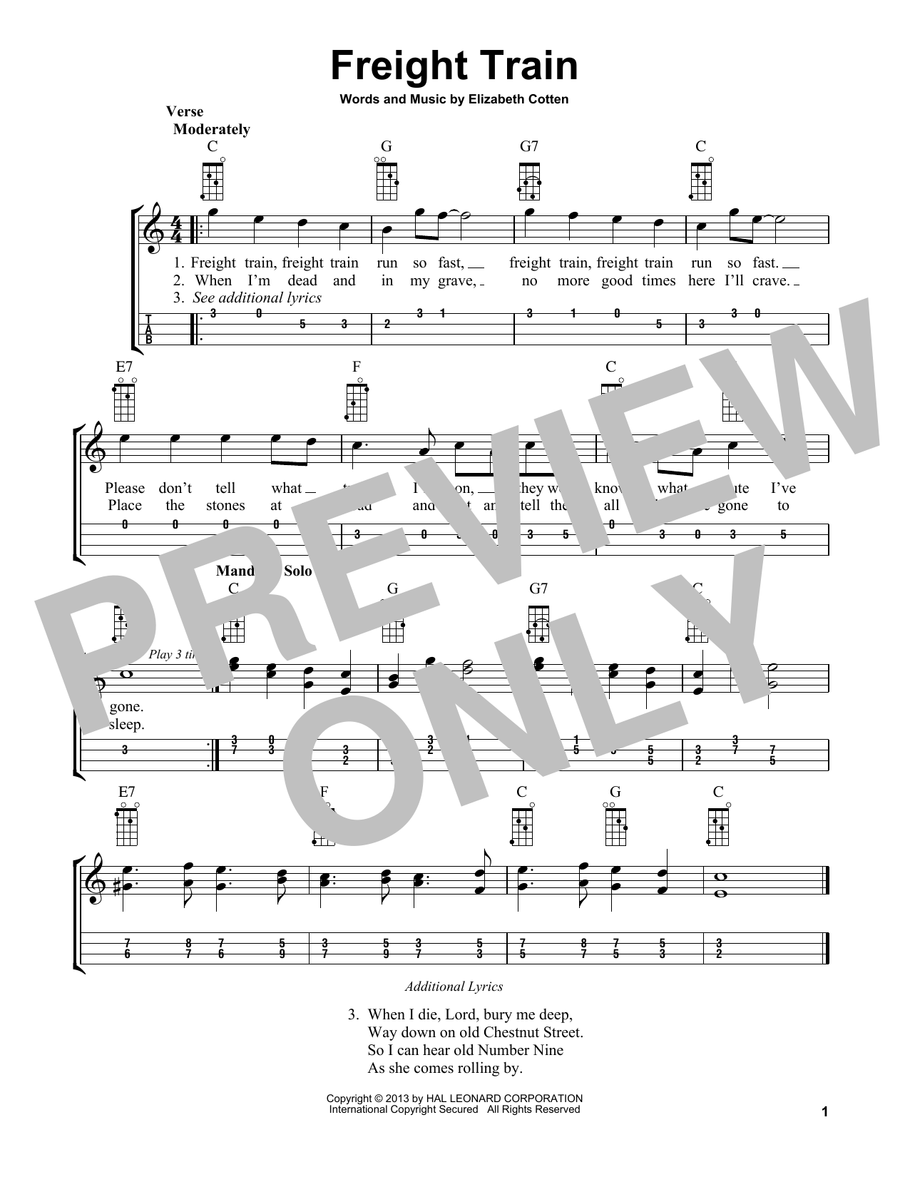 Elizabeth Cotten Freight Train (arr. Bobby Westfall) Sheet Music Notes & Chords for Mandolin - Download or Print PDF