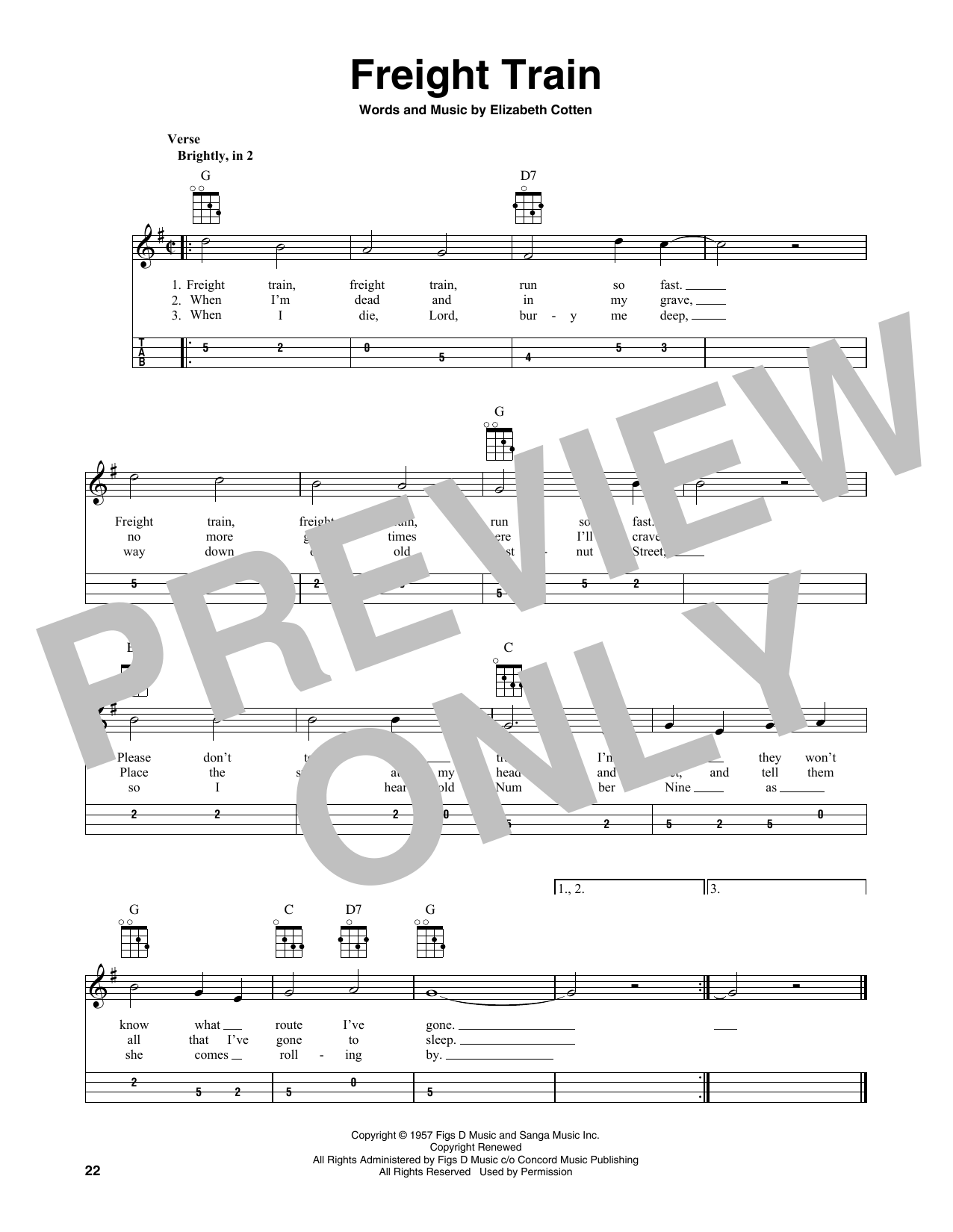 Elizabeth Cotten Freight Train Sheet Music Notes & Chords for Piano, Vocal & Guitar (Right-Hand Melody) - Download or Print PDF