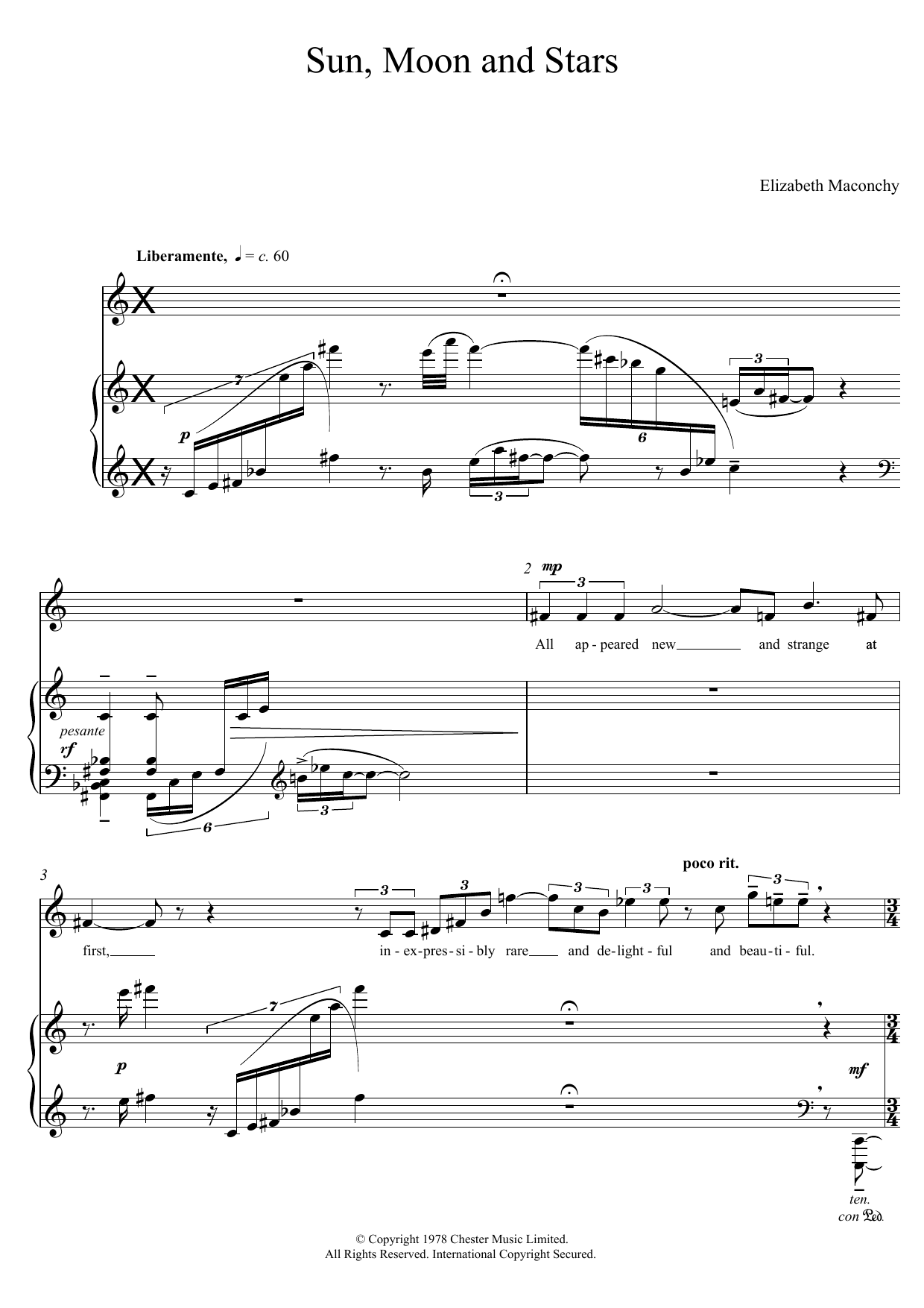 Elizabeth Maconchy Sun, Moon And Stars Sheet Music Notes & Chords for Piano, Vocal & Guitar - Download or Print PDF