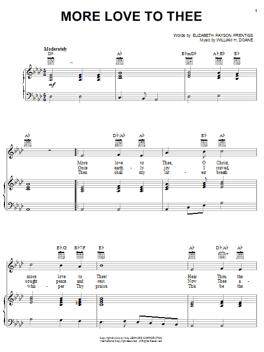 Elizabeth Payson Prentiss More Love To Thee (O Christ) Sheet Music Notes & Chords for Piano, Vocal & Guitar (Right-Hand Melody) - Download or Print PDF