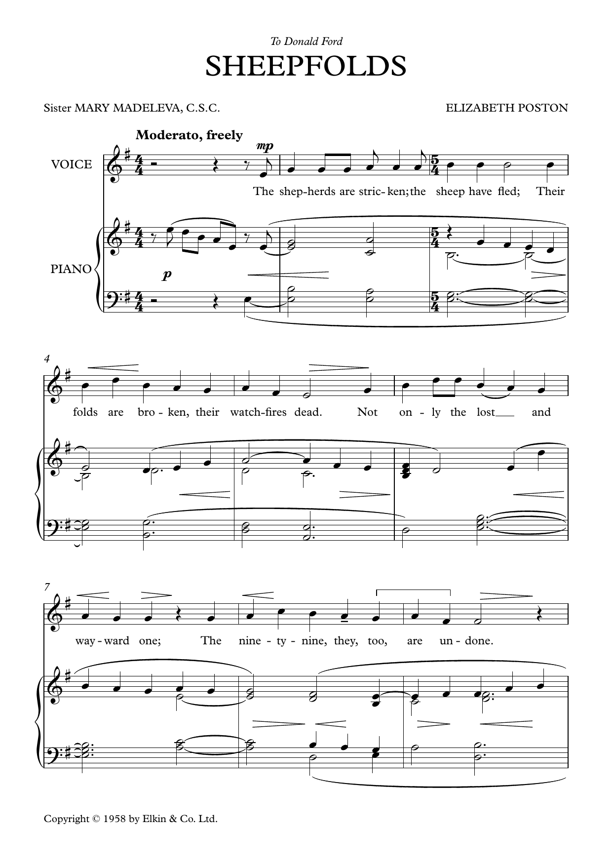 Elizabeth Poston Sheepfolds Sheet Music Notes & Chords for Piano & Vocal - Download or Print PDF