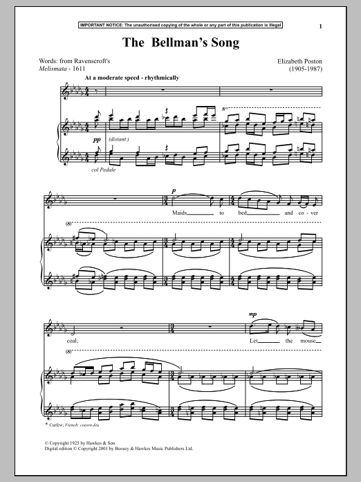 Elizabeth Poston The Bellman's Song Sheet Music Notes & Chords for Piano - Download or Print PDF