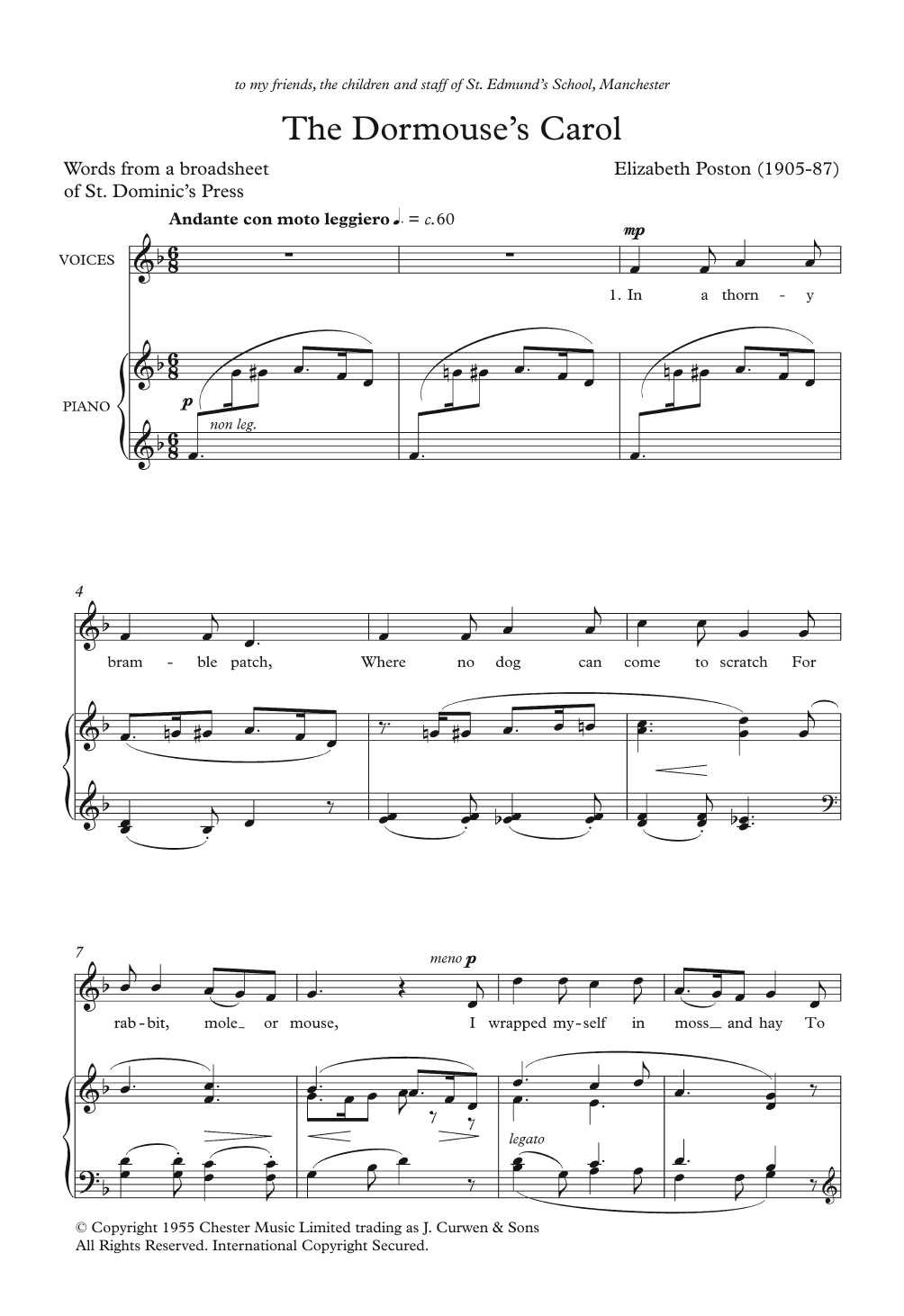Elizabeth Poston The Dormouse's Carol Sheet Music Notes & Chords for Unison Choral - Download or Print PDF