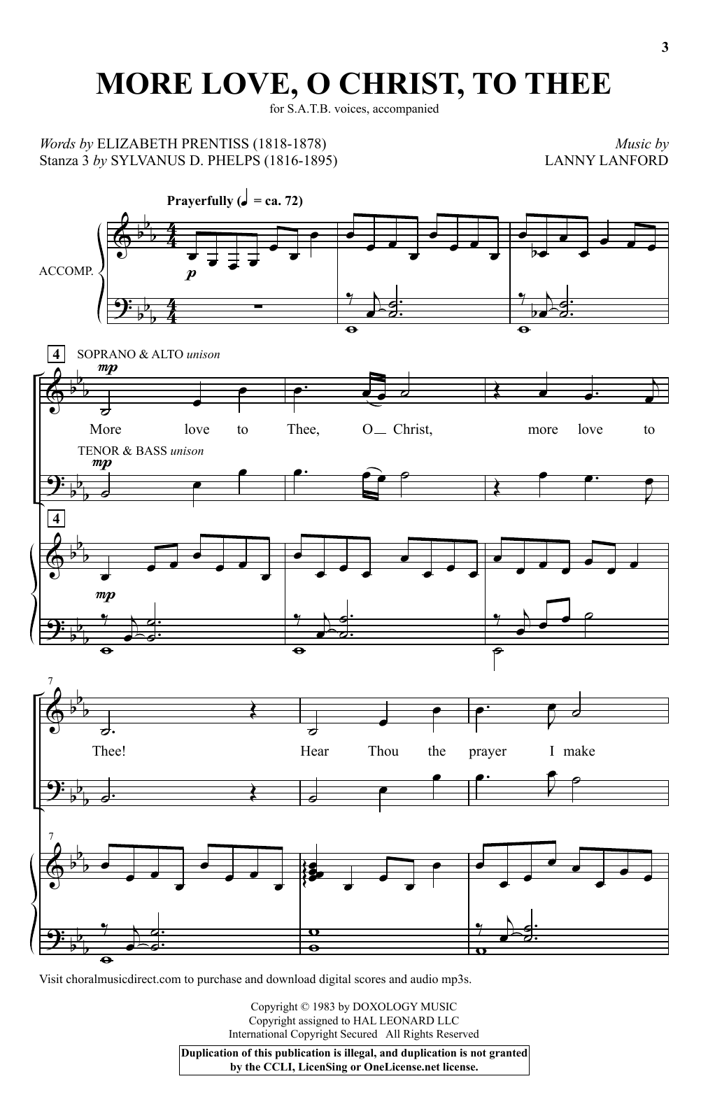 Elizabeth Prentiss, Sylvanus D. Phelps and Lanny Lanford More Love, O Christ, To Thee Sheet Music Notes & Chords for SATB Choir - Download or Print PDF