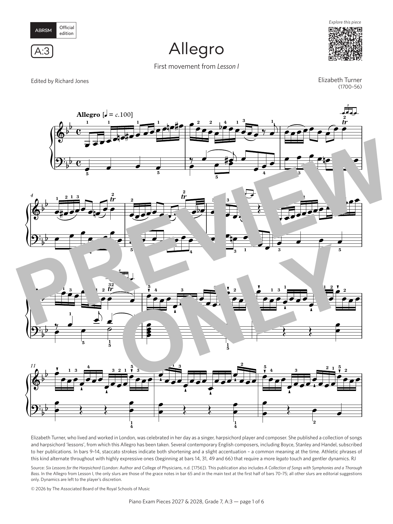 Elizabeth Turner Allegro (Grade 7, list A3, from the ABRSM Piano Syllabus 2027 & 2028) Sheet Music Notes & Chords for Piano Solo - Download or Print PDF