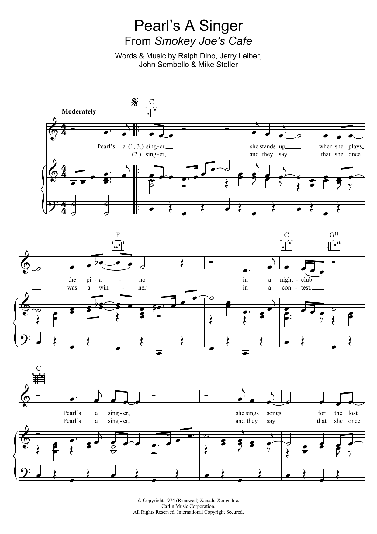 Elkie Brooks Pearl's A Singer (from 'Smokey Joe's Cafe') Sheet Music Notes & Chords for Piano, Vocal & Guitar (Right-Hand Melody) - Download or Print PDF