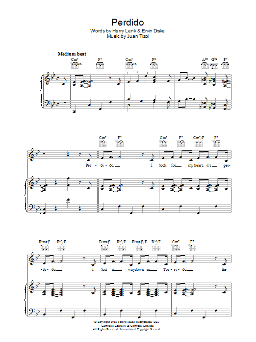 Ella Fitzgerald Perdido Sheet Music Notes & Chords for Piano, Vocal & Guitar (Right-Hand Melody) - Download or Print PDF