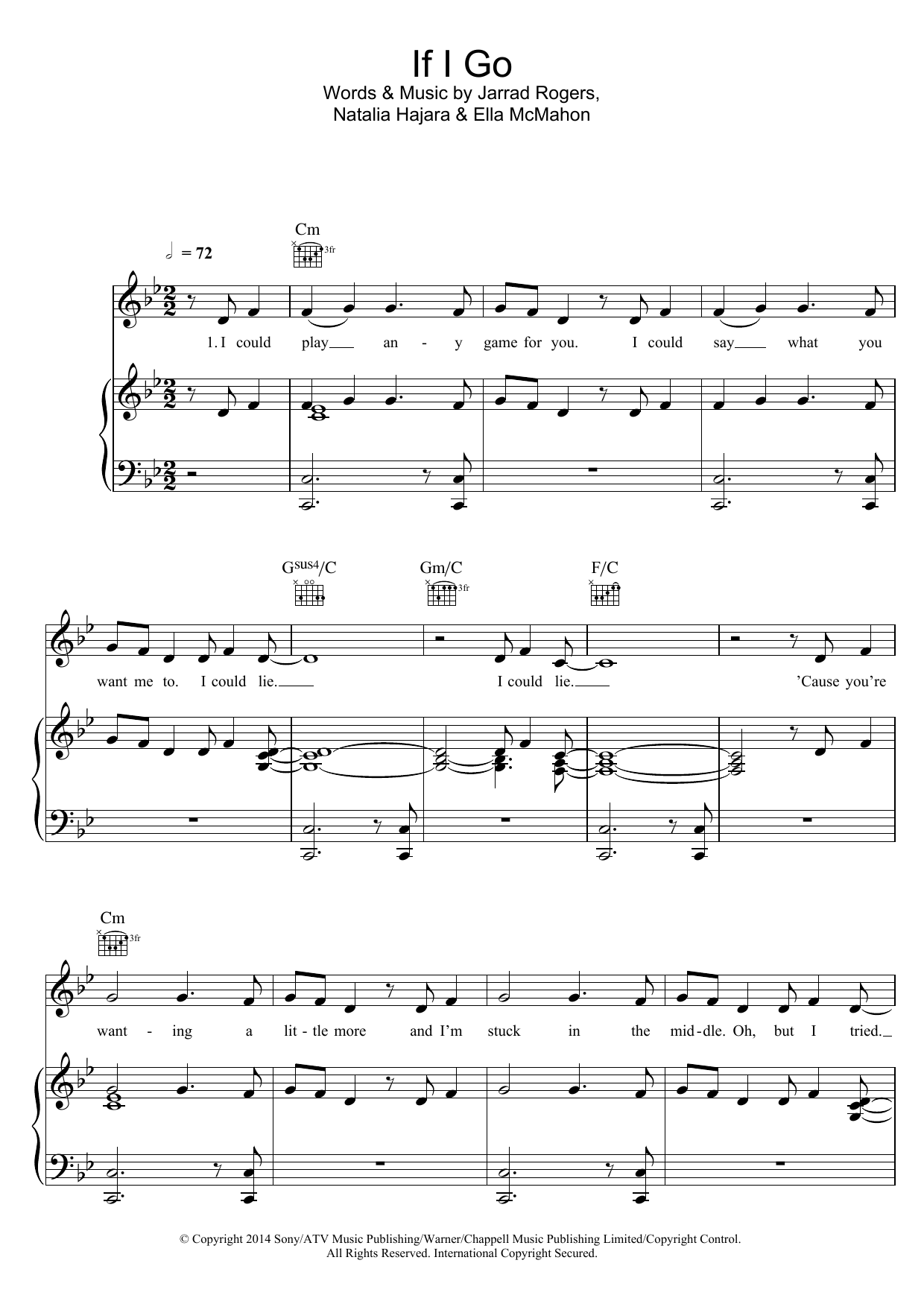 Ella Eyre If I Go Sheet Music Notes & Chords for Piano, Vocal & Guitar (Right-Hand Melody) - Download or Print PDF