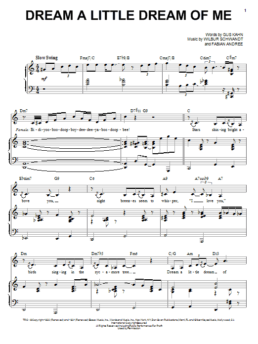 Louis Armstrong Dream A Little Dream Of Me Sheet Music Notes & Chords for Piano, Vocal & Guitar (Right-Hand Melody) - Download or Print PDF