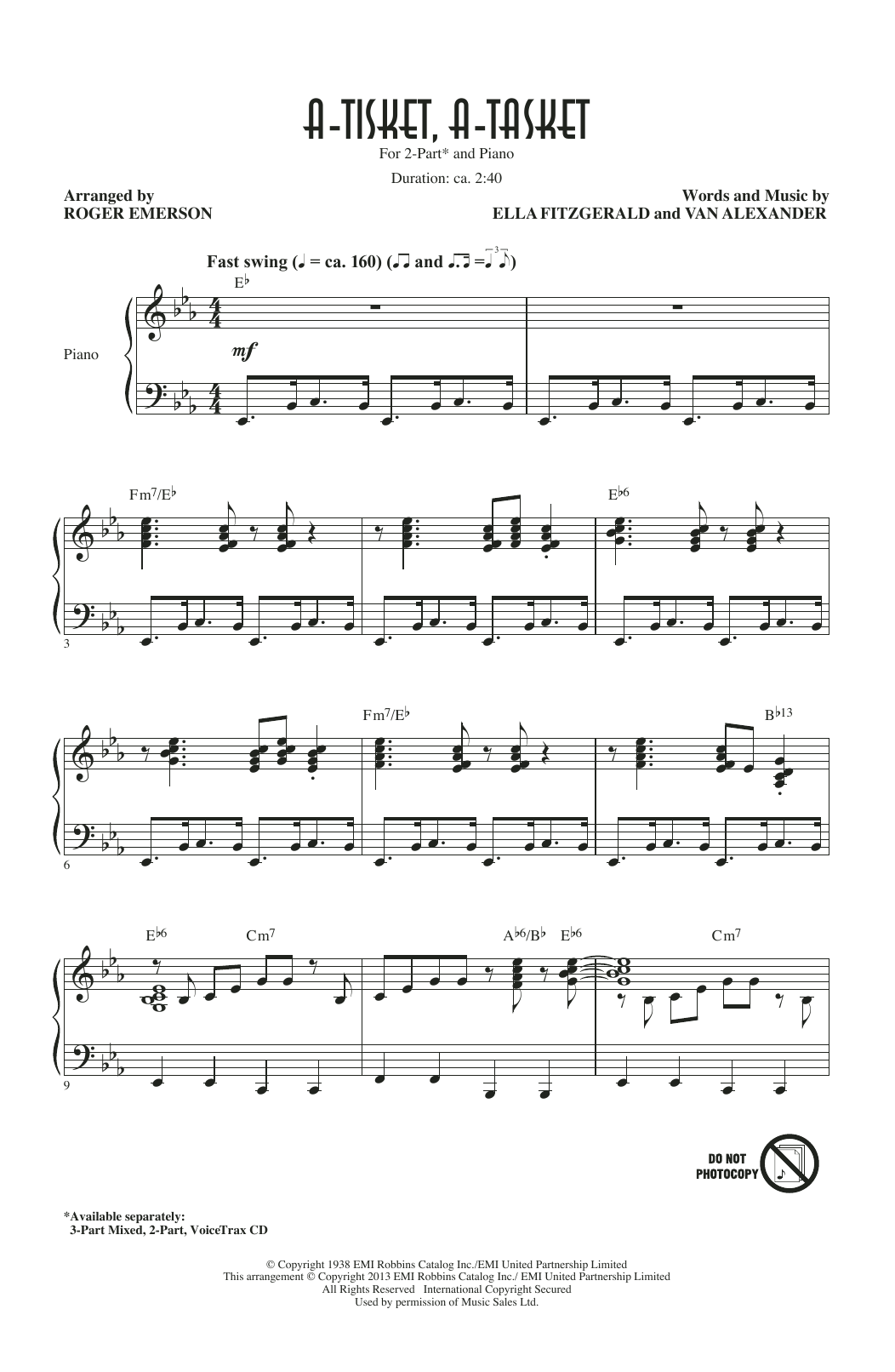 Ella Fitzgerald A-Tisket, A-Tasket (arr. Roger Emerson) Sheet Music Notes & Chords for 2-Part Choir - Download or Print PDF Ella Fitzgerald A-Tisket, A-Tasket (arr. Roger Emerson) Sheet Music Notes & Chords for 2-Part Choir - Download or Print PDF