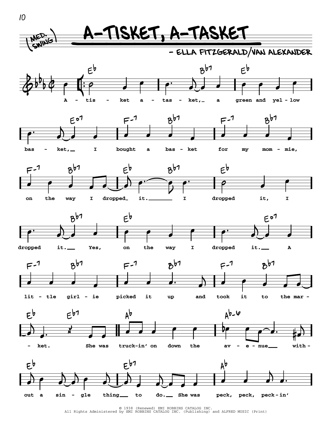 Ella Fitzgerald A-Tisket, A-Tasket (High Voice) Sheet Music Notes & Chords for Real Book – Melody, Lyrics & Chords - Download or Print PDF