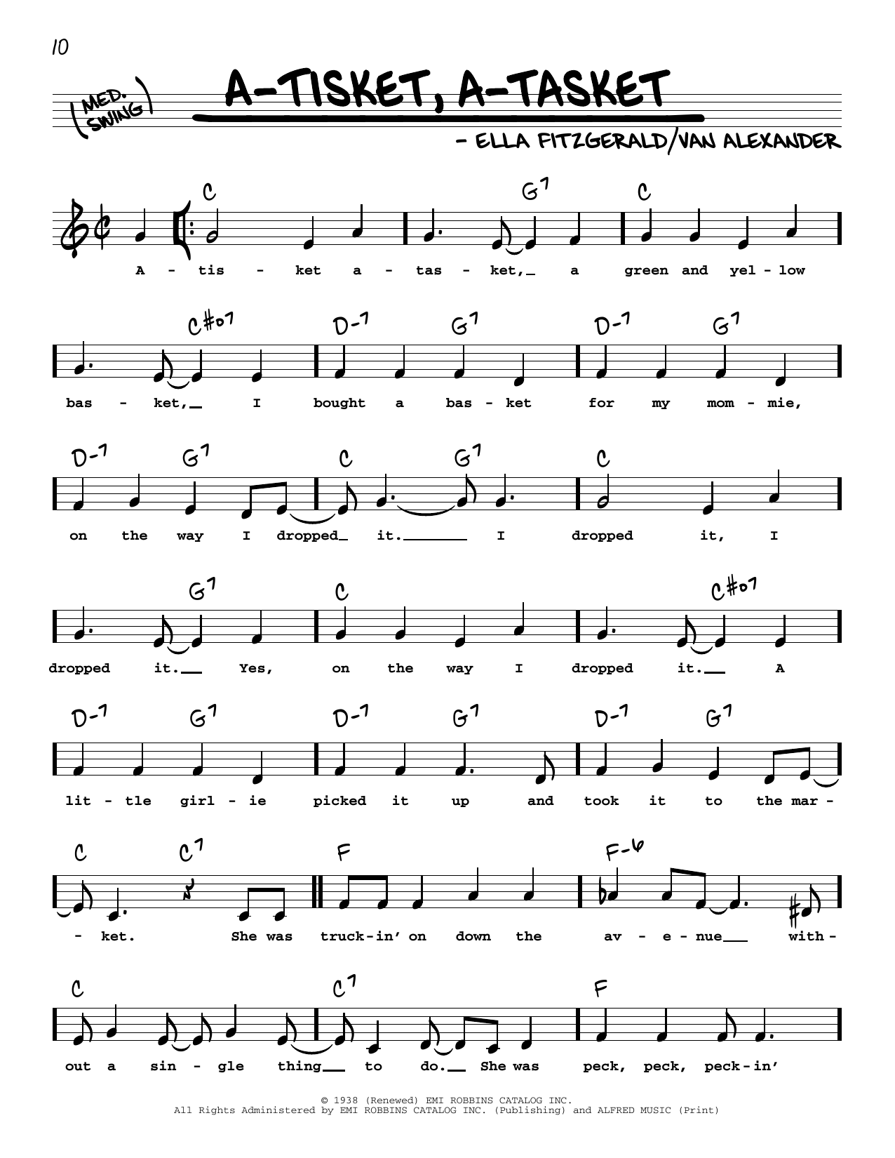 Ella Fitzgerald A-Tisket, A-Tasket (Low Voice) Sheet Music Notes & Chords for Real Book – Melody, Lyrics & Chords - Download or Print PDF