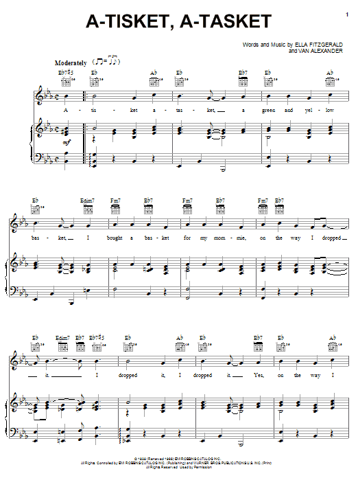 Ella Fitzgerald A-Tisket, A-Tasket Sheet Music Notes & Chords for Very Easy Piano - Download or Print PDF