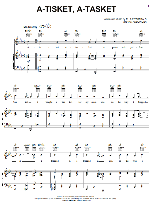 Ella Fitzgerald A-Tisket, A-Tasket Sheet Music Notes & Chords for Voice - Download or Print PDF