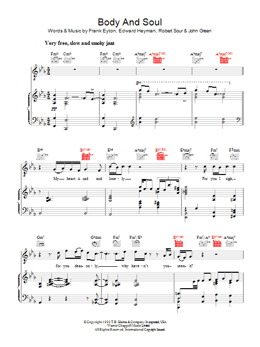 Ella Fitzgerald Body And Soul Sheet Music Notes & Chords for Piano, Vocal & Guitar - Download or Print PDF