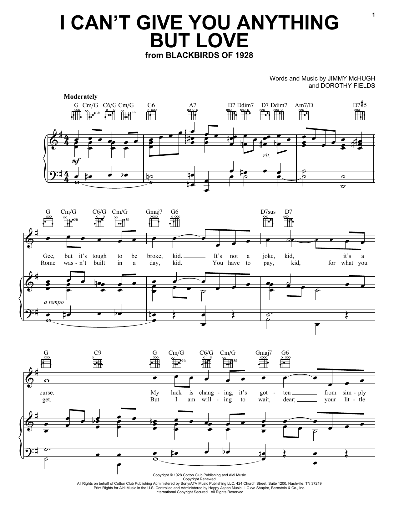 Ella Fitzgerald I Can't Give You Anything But Love Sheet Music Notes & Chords for Piano, Vocal & Guitar (Right-Hand Melody) - Download or Print PDF