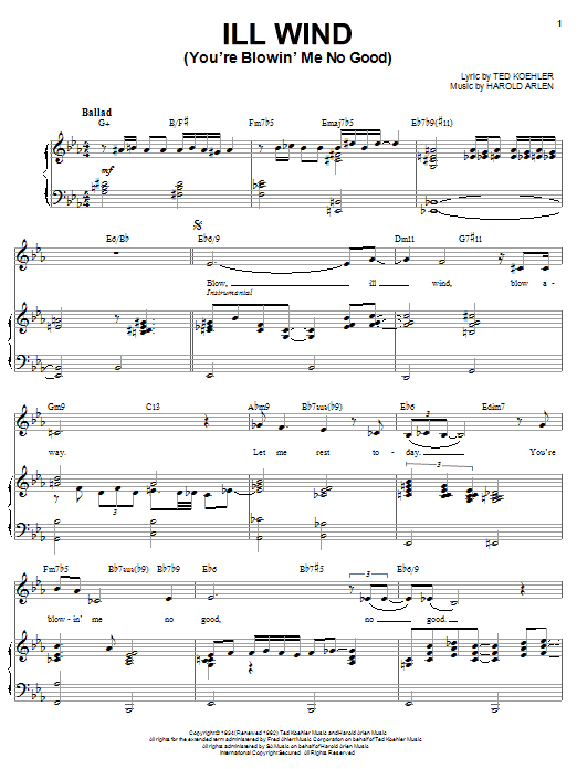 Ella Fitzgerald Ill Wind (You're Blowin' Me No Good) Sheet Music Notes & Chords for Piano, Vocal & Guitar (Right-Hand Melody) - Download or Print PDF