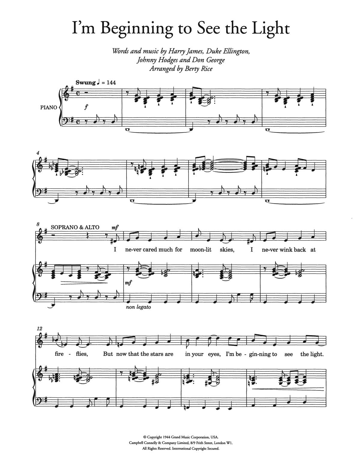 Ella Fitzgerald I'm Beginning To See The Light (arr. Berty Rice) Sheet Music Notes & Chords for Choir - Download or Print PDF