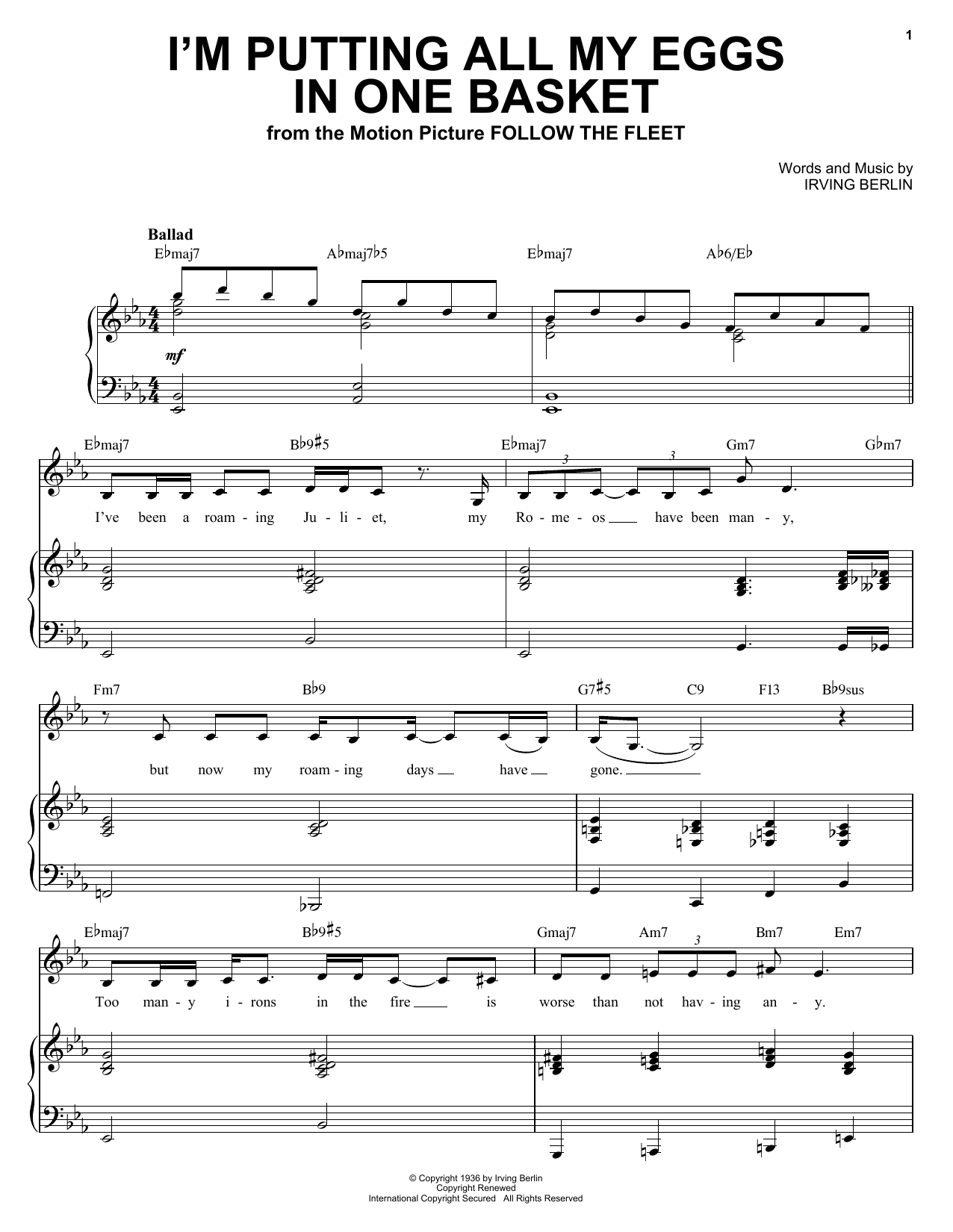 Ella Fitzgerald I'm Putting All My Eggs In One Basket Sheet Music Notes & Chords for Piano & Vocal - Download or Print PDF