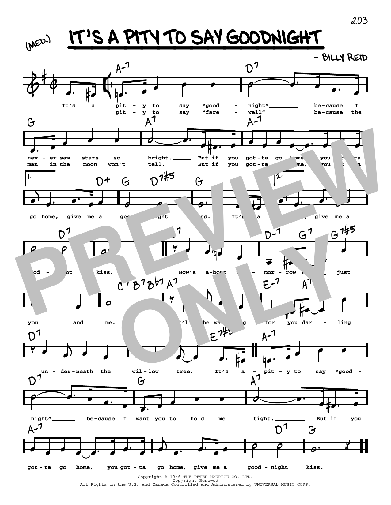 Ella Fitzgerald It's A Pity To Say Goodnight (Low Voice) Sheet Music Notes & Chords for Real Book – Melody, Lyrics & Chords - Download or Print PDF