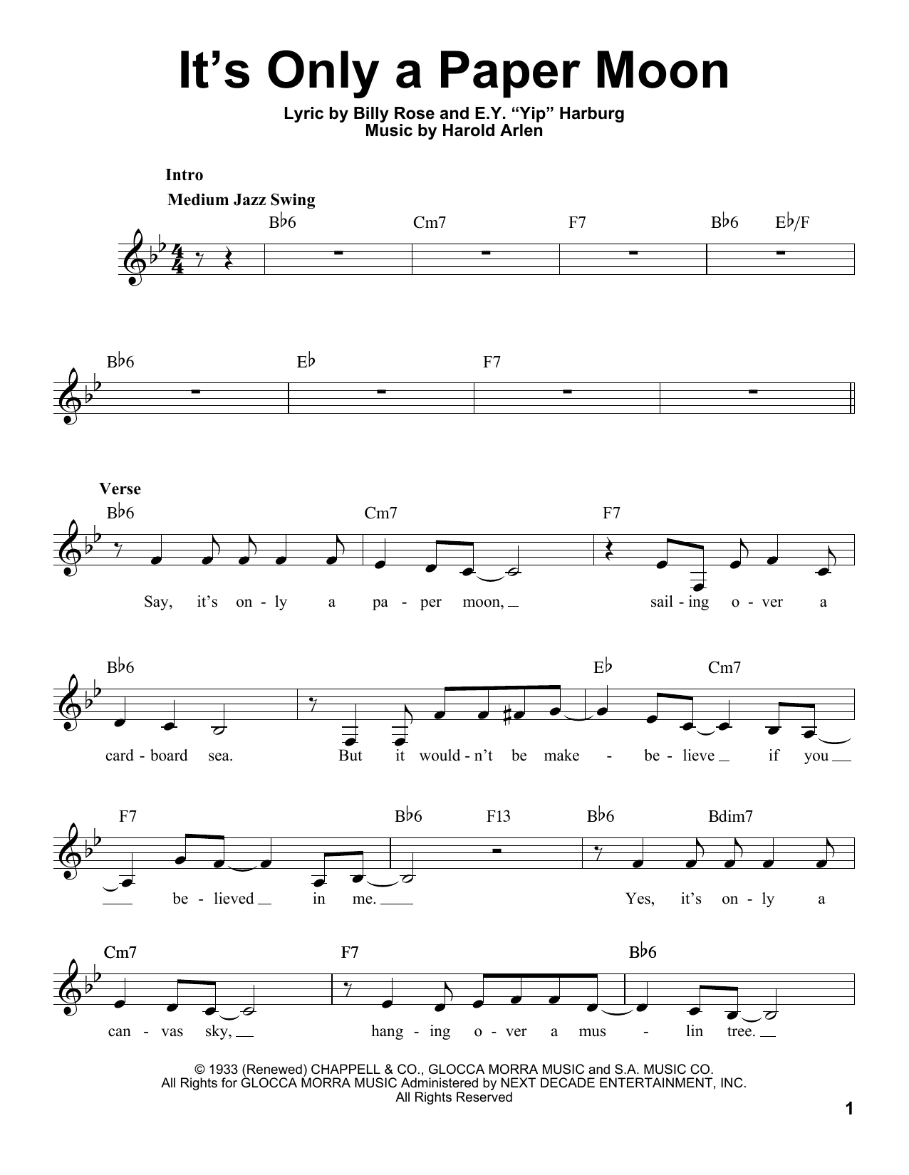 Ella Fitzgerald It's Only A Paper Moon Sheet Music Notes & Chords for Voice - Download or Print PDF